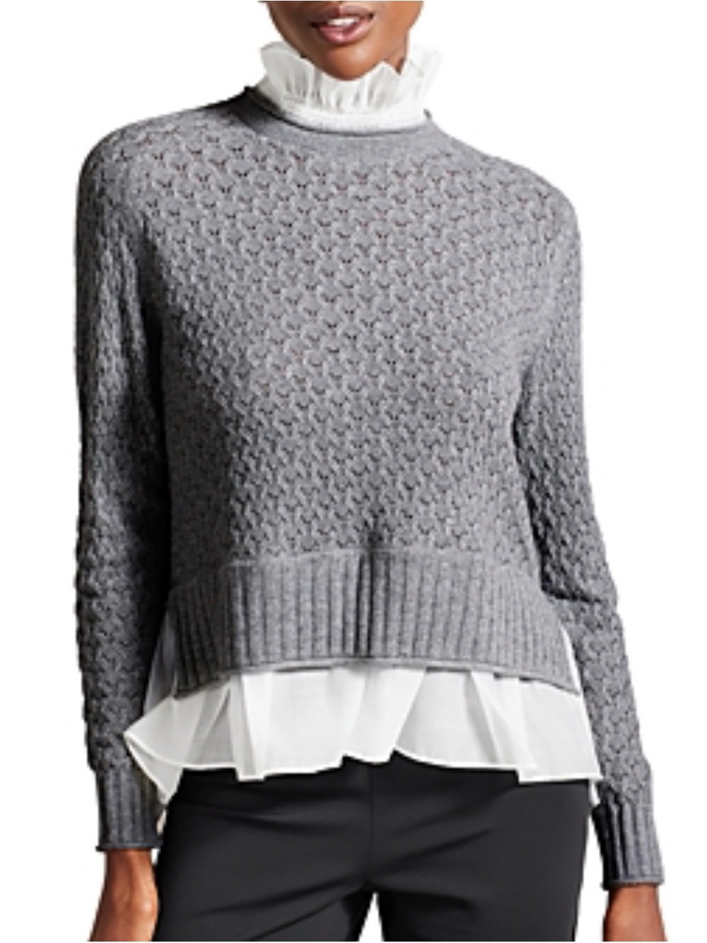 Ted Baker Holina Ruffle Neck Grey Sweater jumper $195 UK2/US6 SMALL